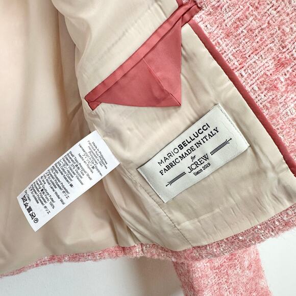 J.Crew Collarless Jacket Italian Tweed Pink Open Cropped Preppy Classic US 0 NWT - Picture 10 of 11